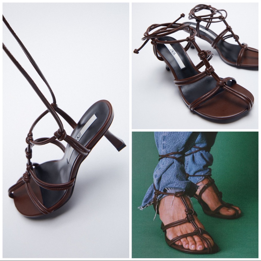 High heeled lace up sandals with knot detail